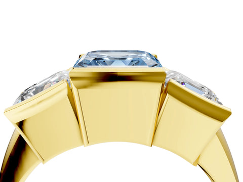 Yellow gold Three Stone Fancy Blue Asscher Cut Cut Channel Set Diamond Ring_4