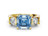 Yellow gold Three-Stone Fancy Blue Asscher Cut Cut Classic Band Prong Setting Ring