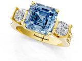 Yellow gold Three-Stone Fancy Blue Asscher Cut Cut Classic Band Prong Setting Ring_1