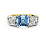 Yellow gold Three-Stone Fancy Blue Asscher Cut Cut Diamond Engagement Ring with Flat Band and Four-Prong Setting_12