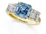 Yellow gold Three-Stone Fancy Blue Asscher Cut Cut Diamond Engagement Ring with Flat Band and Four-Prong Setting_13