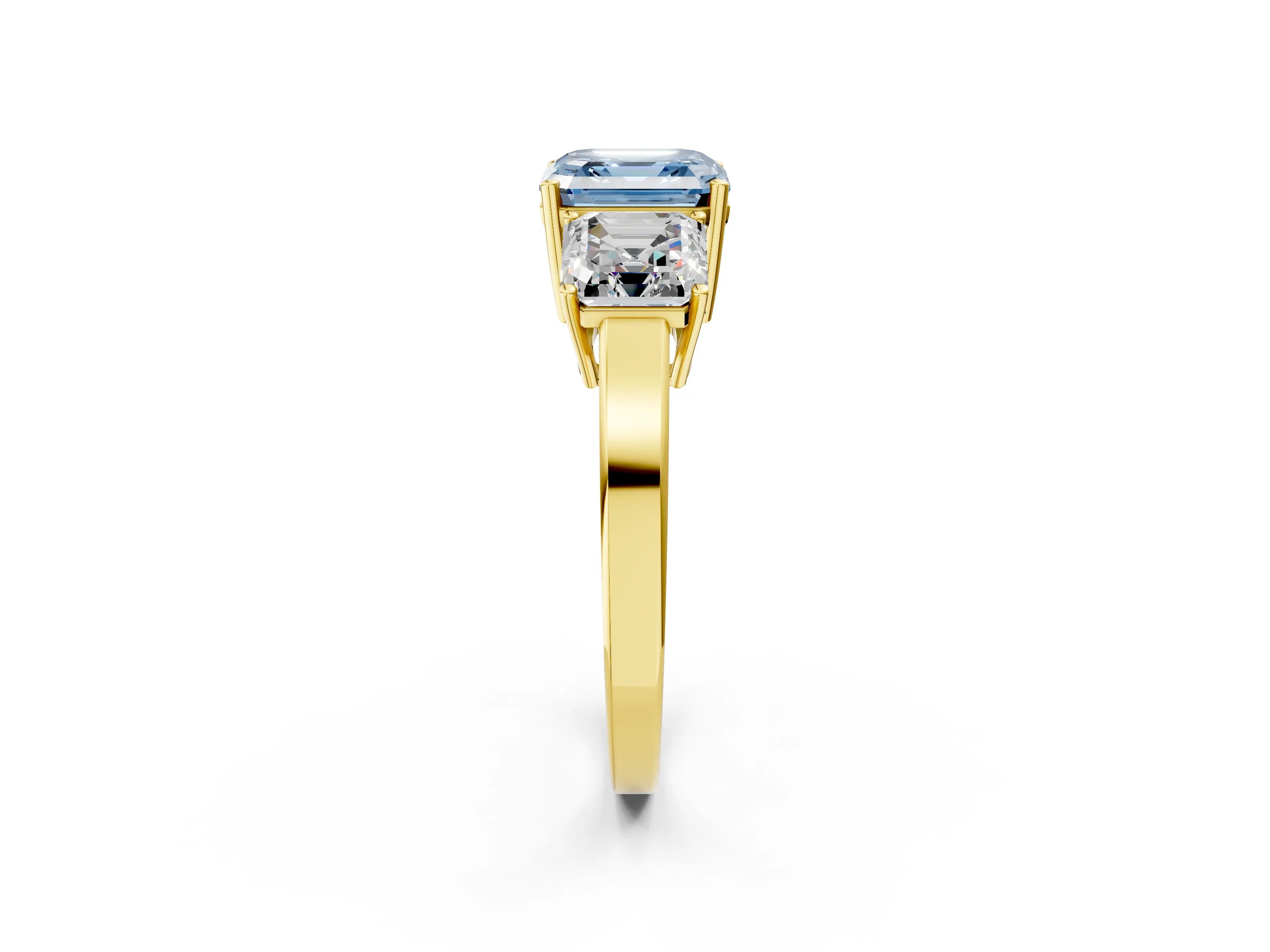 Yellow gold Three-Stone Fancy Blue Asscher Cut Cut Diamond Engagement Ring with Flat Band and Four-Prong Setting_14