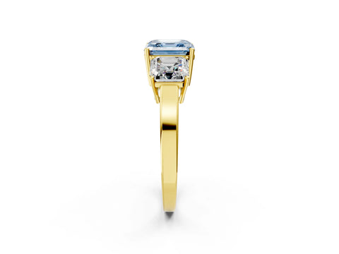 Yellow gold Three-Stone Fancy Blue Asscher Cut Cut Diamond Engagement Ring with Flat Band and Four-Prong Setting_14