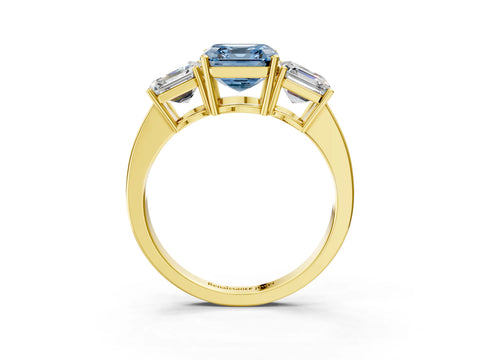 Yellow gold Three-Stone Fancy Blue Asscher Cut Cut Diamond Engagement Ring with Flat Band and Four-Prong Setting_15
