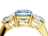 Yellow gold Three-Stone Fancy Blue Asscher Cut Cut Diamond Engagement Ring with Flat Band and Four-Prong Setting_16