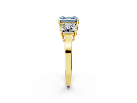 Yellow gold Three-Stone Fancy Blue Asscher Cut Cut Diamond Engagement Ring with Flat Band and Four-Prong Setting_2
