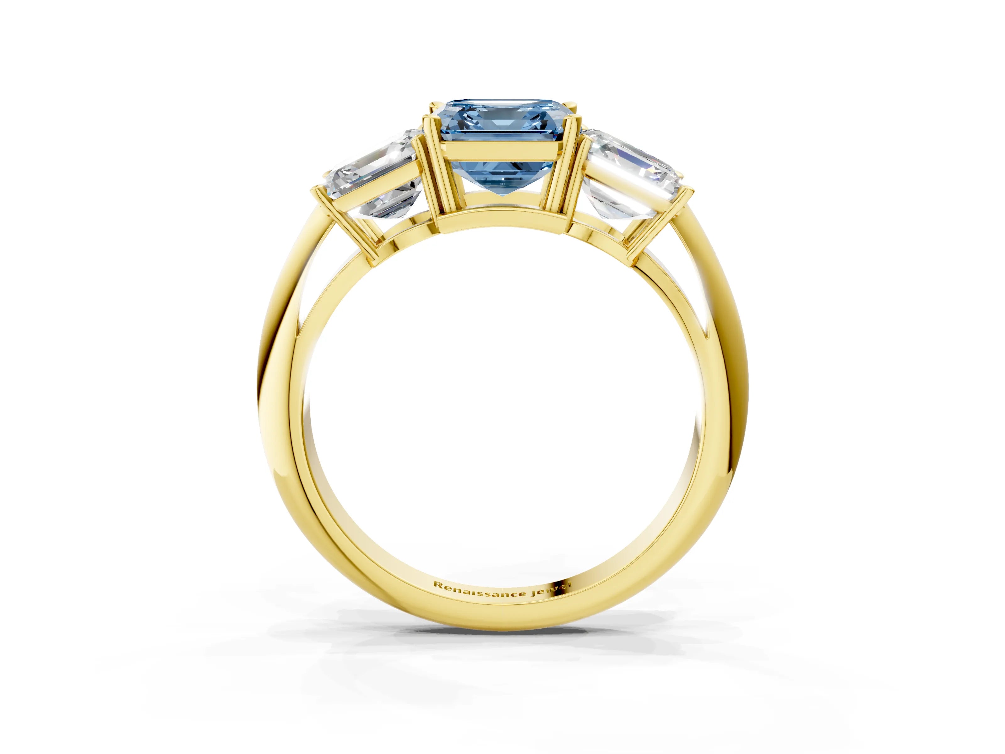 Yellow gold Three-Stone Fancy Blue Asscher Cut Cut Diamond Engagement Ring with Prong Setting on a White Gold Band_27