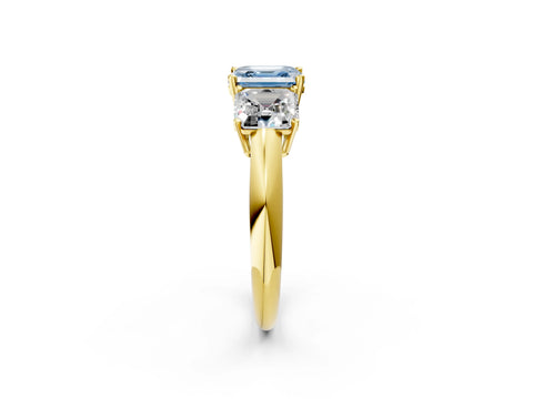 Yellow gold Three-Stone Fancy Blue Asscher Cut Cut Diamond Engagement Ring with Prong Setting on a White Gold Band_2