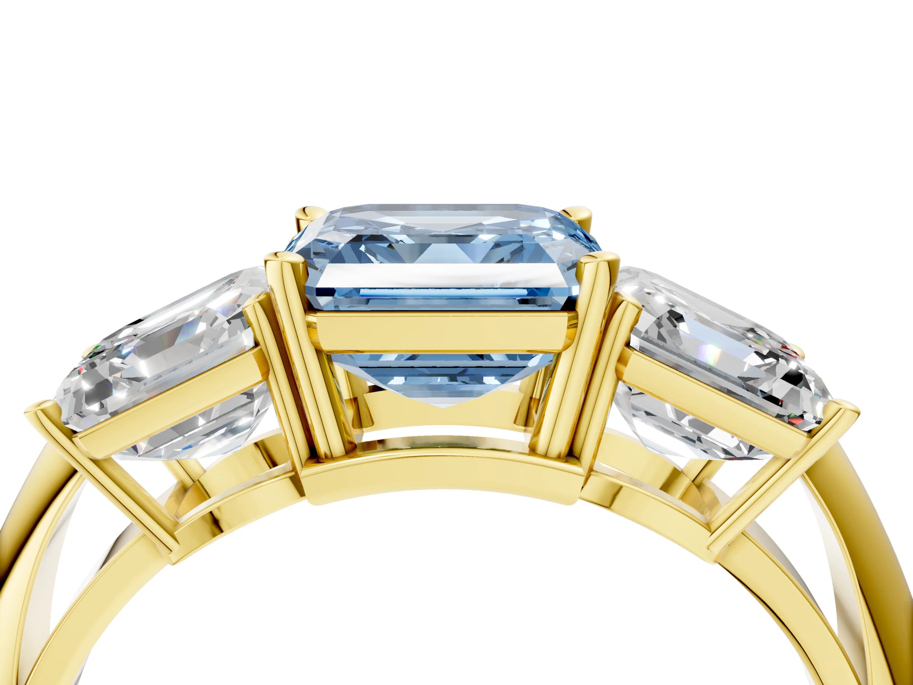Yellow gold Three-Stone Fancy Blue Asscher Cut Cut Diamond Engagement Ring with Prong Setting on a White Gold Band_4