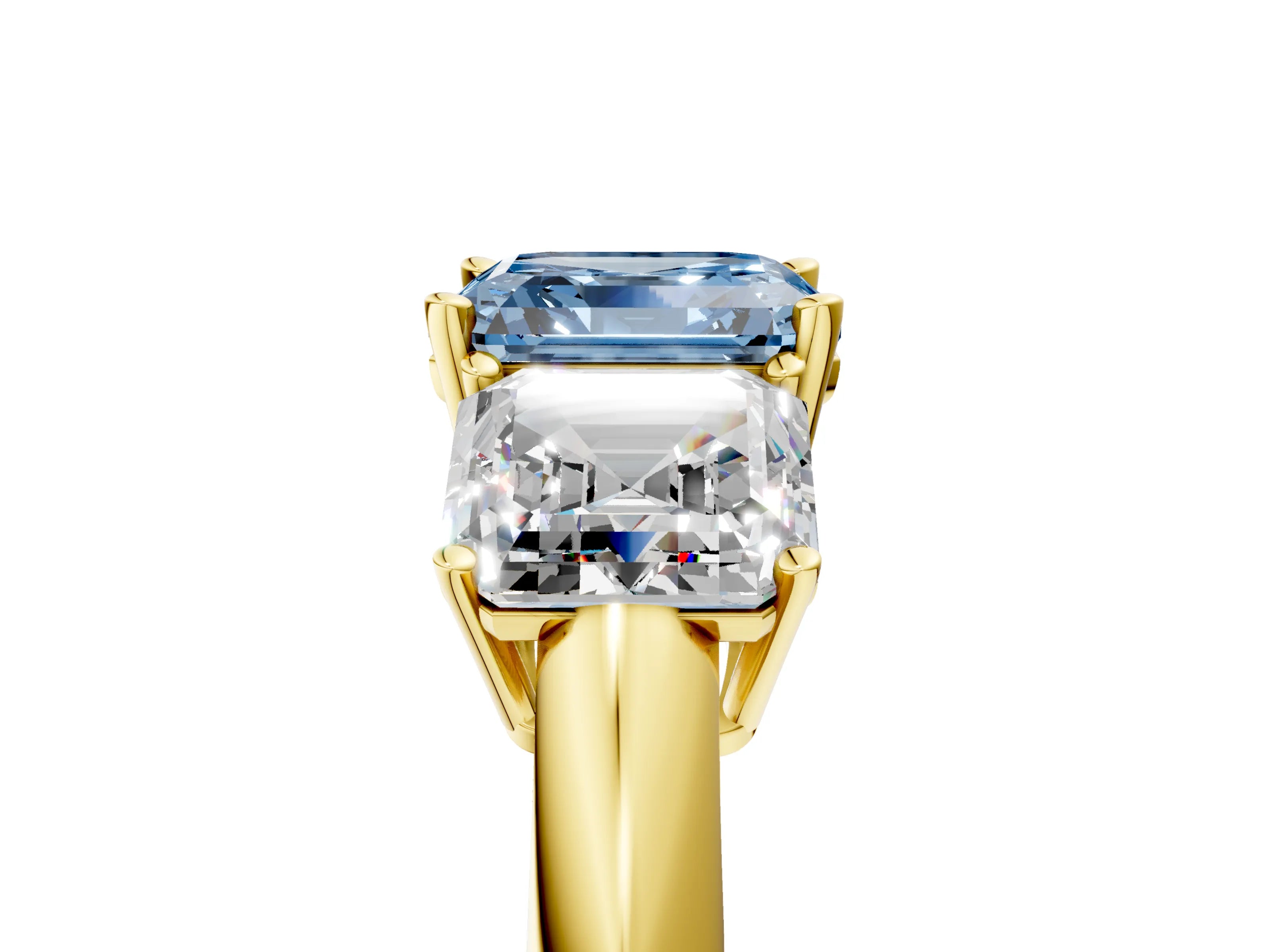 Yellow gold Three-Stone Fancy Blue Asscher Cut Cut Diamond Engagement Ring with Prong Setting on a White Gold Band_5