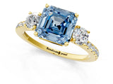 Yellow gold Three-Stone Fancy Blue Asscher Cut Cut Diamond Pavé Band with Prong Setting_16