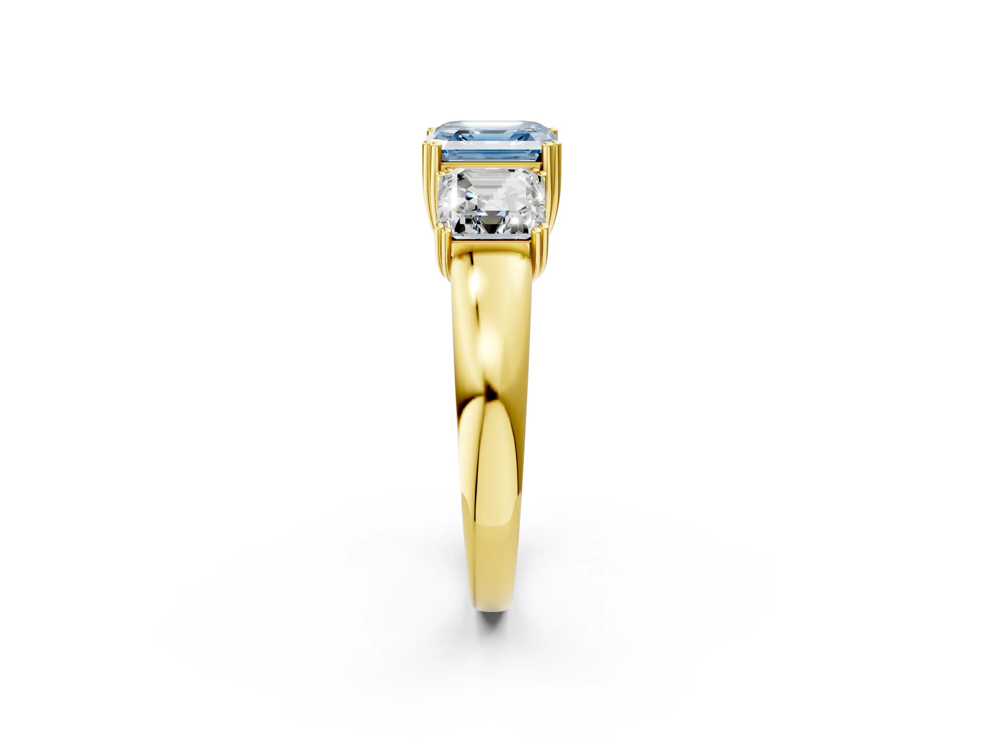 Yellow gold Three-Stone Fancy Blue Asscher Cut Cut Diamond Ring with Channel Set Band and Four-Prong Setting_2