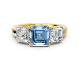 Yellow gold Three-Stone Fancy Blue Asscher Cut Cut Diamond Ring with Channel Set Band and Four-Prong Setting_24