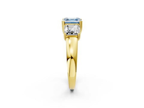 Yellow gold Three-Stone Fancy Blue Asscher Cut Cut Diamond Ring with Channel Set Band and Four-Prong Setting_2
