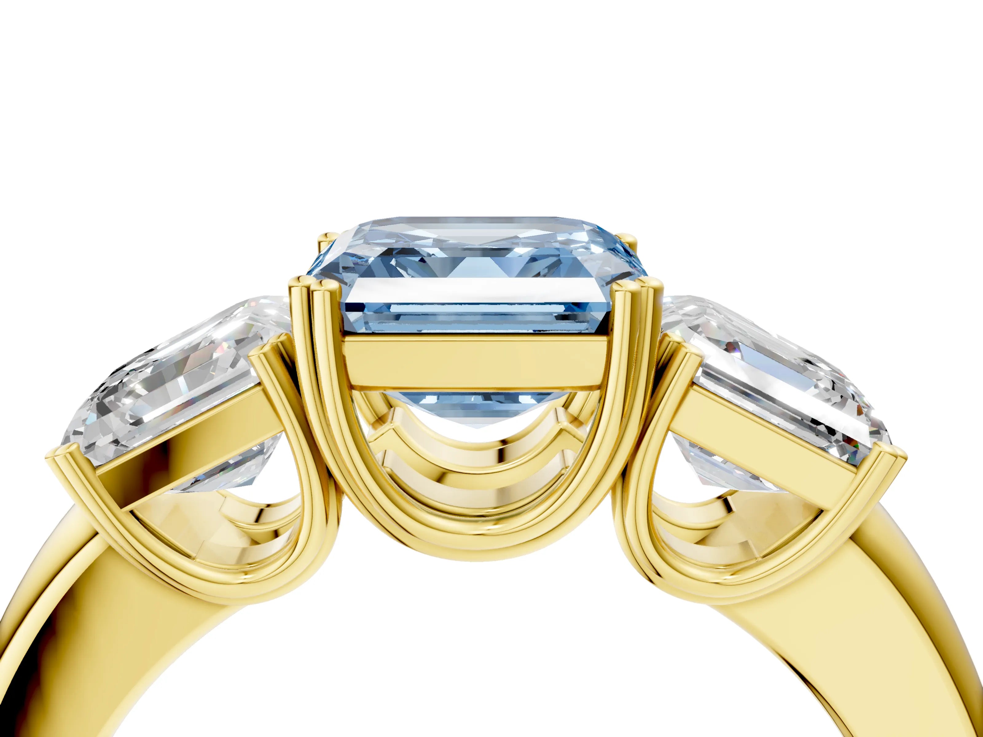 Yellow gold Three-Stone Fancy Blue Asscher Cut Cut Diamond Ring with Channel Set Band and Four-Prong Setting_4