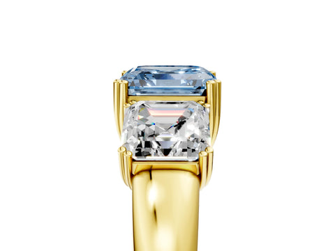 Yellow gold Three-Stone Fancy Blue Asscher Cut Cut Diamond Ring with Channel Set Band and Four-Prong Setting_5