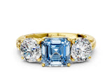 Yellow gold Three-Stone Fancy Blue Asscher Cut Cut Diamond Ring with Channel-Set Band and Prong Setting_12