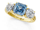 Yellow gold Three-Stone Fancy Blue Asscher Cut Cut Diamond Ring with Channel-Set Band and Prong Setting_13