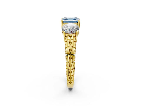 Yellow gold Three-Stone Fancy Blue Asscher Cut Cut Diamond Ring with Channel-Set Band and Prong Setting_2