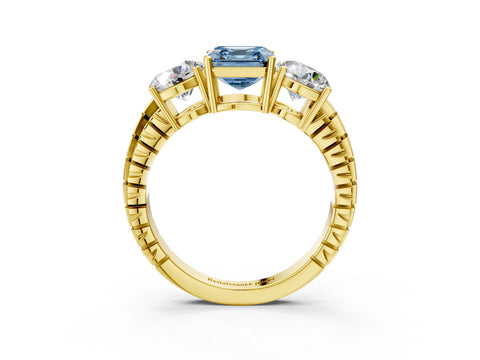 Yellow gold Three-Stone Fancy Blue Asscher Cut Cut Diamond Ring with Channel-Set Band and Prong Setting_3