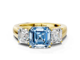 Yellow gold Three-Stone Fancy Blue Asscher Cut Cut Diamond Ring with Prong Setting and Classic Band