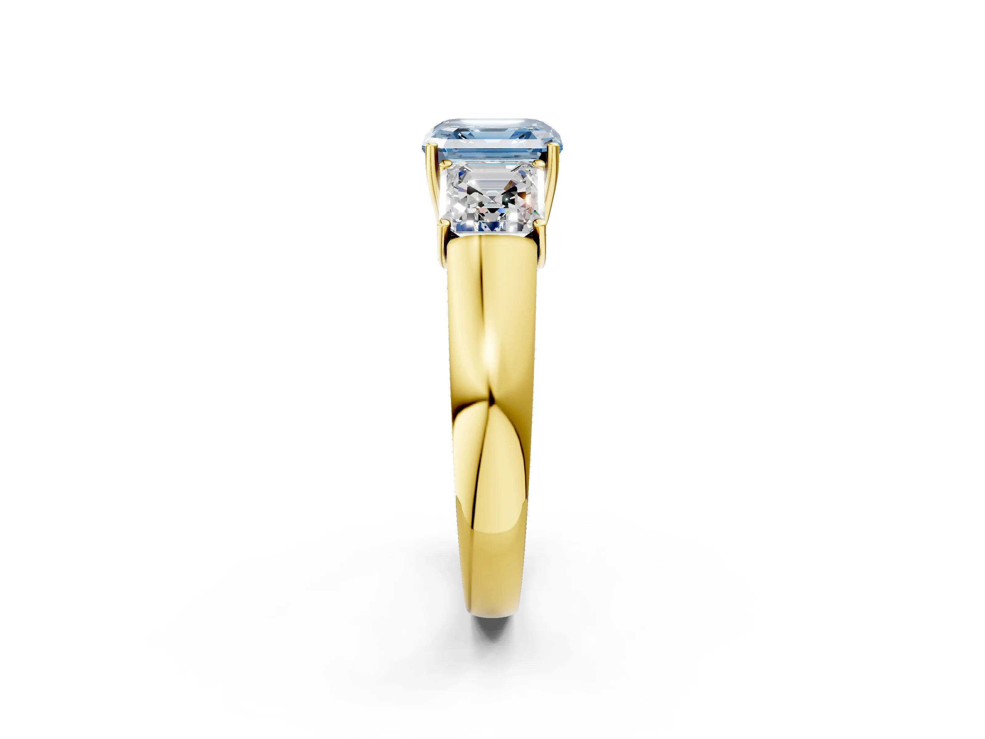 Yellow gold Three-Stone Fancy Blue Asscher Cut Cut Diamond Ring with Prong Setting and Classic Band_2