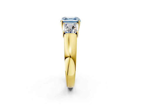 Yellow gold Three-Stone Fancy Blue Asscher Cut Cut Diamond Ring with Prong Setting and Classic Band_2