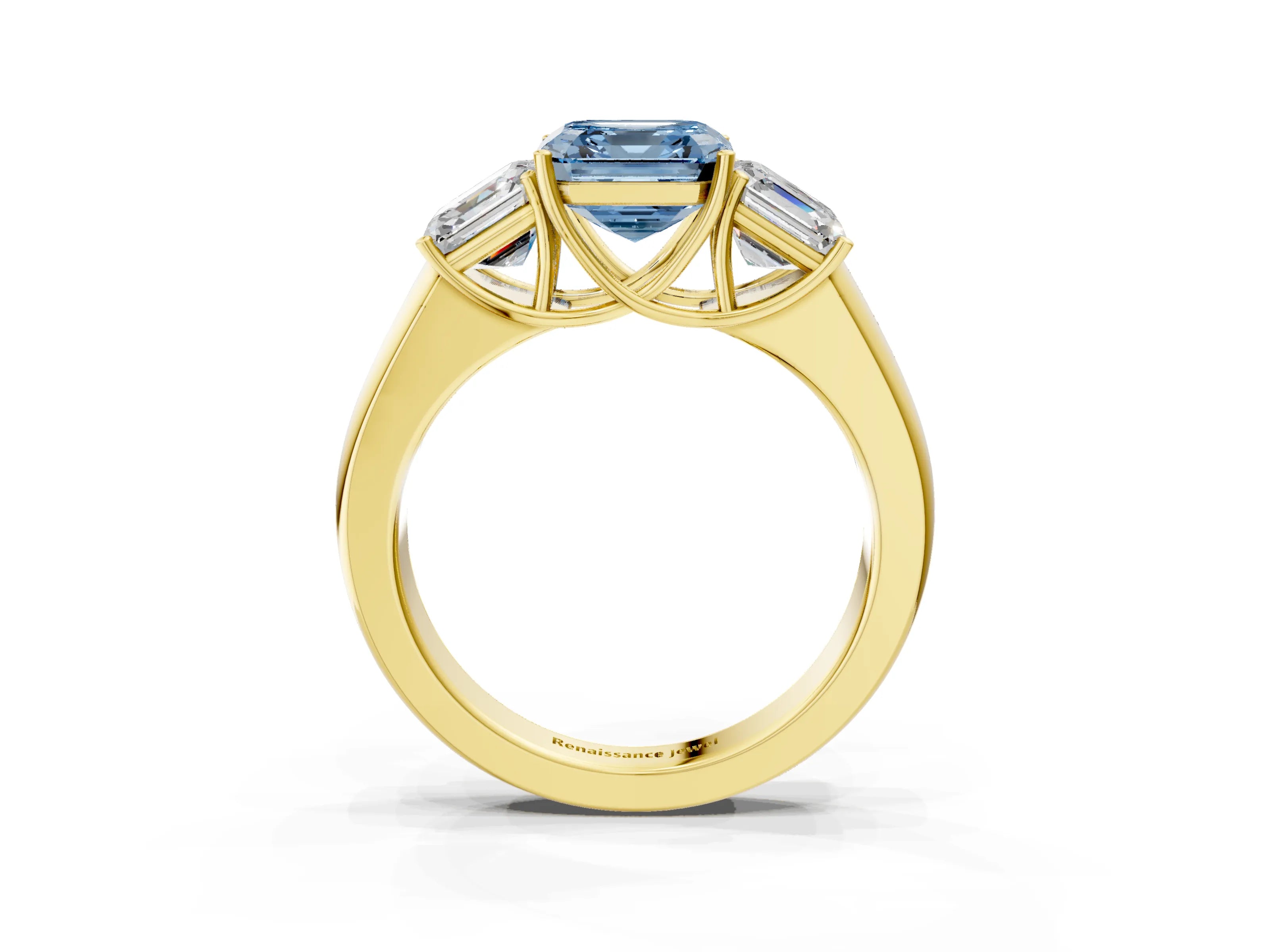 Yellow gold Three-Stone Fancy Blue Asscher Cut Cut Diamond Ring with Prong Setting and Classic Band_3