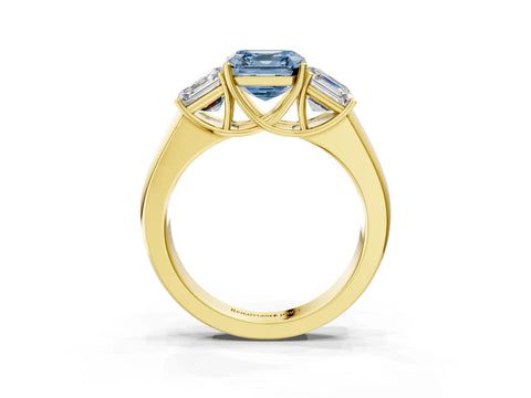 Yellow gold Three-Stone Fancy Blue Asscher Cut Cut Diamond Ring with Prong Setting and Classic Band_3