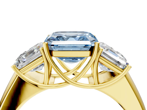 Yellow gold Three-Stone Fancy Blue Asscher Cut Cut Diamond Ring with Prong Setting and Classic Band_4