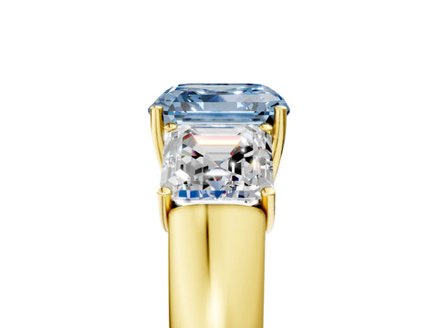 Yellow gold Three-Stone Fancy Blue Asscher Cut Cut Diamond Ring with Prong Setting and Classic Band_5