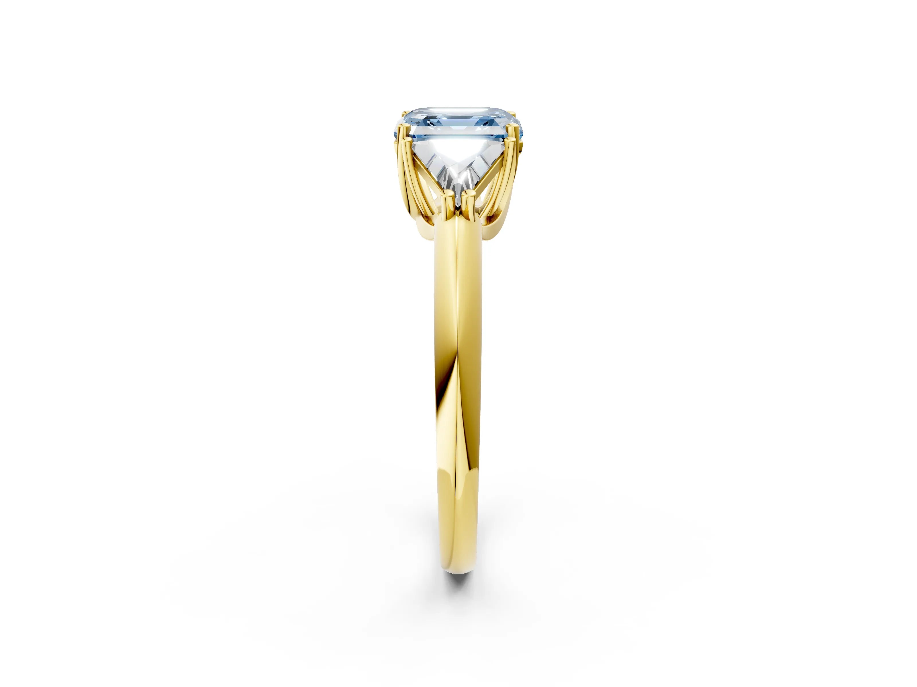 Yellow gold Three-Stone Fancy Blue Asscher Cut Cut Diamond Ring with Trillion Side Stones and Four-Prong Setting_5