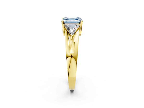 Yellow Gold Asscher Cut Split Shank Three Stone Engagement Ring Setting for Fancy Blue Center