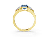 Yellow gold Three-Stone Fancy Blue Asscher Cut Cut Diamond Ring with Trillion Side Stones on a Split Shank Band_3