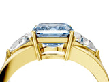 Yellow gold Three-Stone Fancy Blue Asscher Cut Cut Diamond Ring with Trillion Side Stones on a Split Shank Band_4