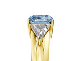 Yellow gold Three-Stone Fancy Blue Asscher Cut Cut Diamond Ring with Trillion Side Stones on a Split Shank Band_5