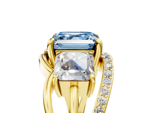 Yellow gold Three-Stone Fancy Blue Asscher Cut Cut Diamond Split Shank Prong Set Ring_17