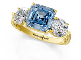 Yellow gold Three-Stone Fancy Blue Asscher Cut Cut Milgrain Band Prong Setting Ring_1