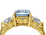 Yellow gold Three-Stone Fancy Blue Asscher Cut Cut Milgrain Band Prong Setting Ring_4