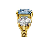 Yellow gold Three-Stone Fancy Blue Asscher Cut Cut Milgrain Band Prong Setting Ring_5