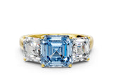 Yellow gold Three-Stone Fancy Blue Asscher Cut Cut Solitaire Ring with Classic Prong Setting
