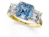 Yellow gold Three-Stone Fancy Blue Asscher Cut Cut Solitaire Ring with Classic Prong Setting_1