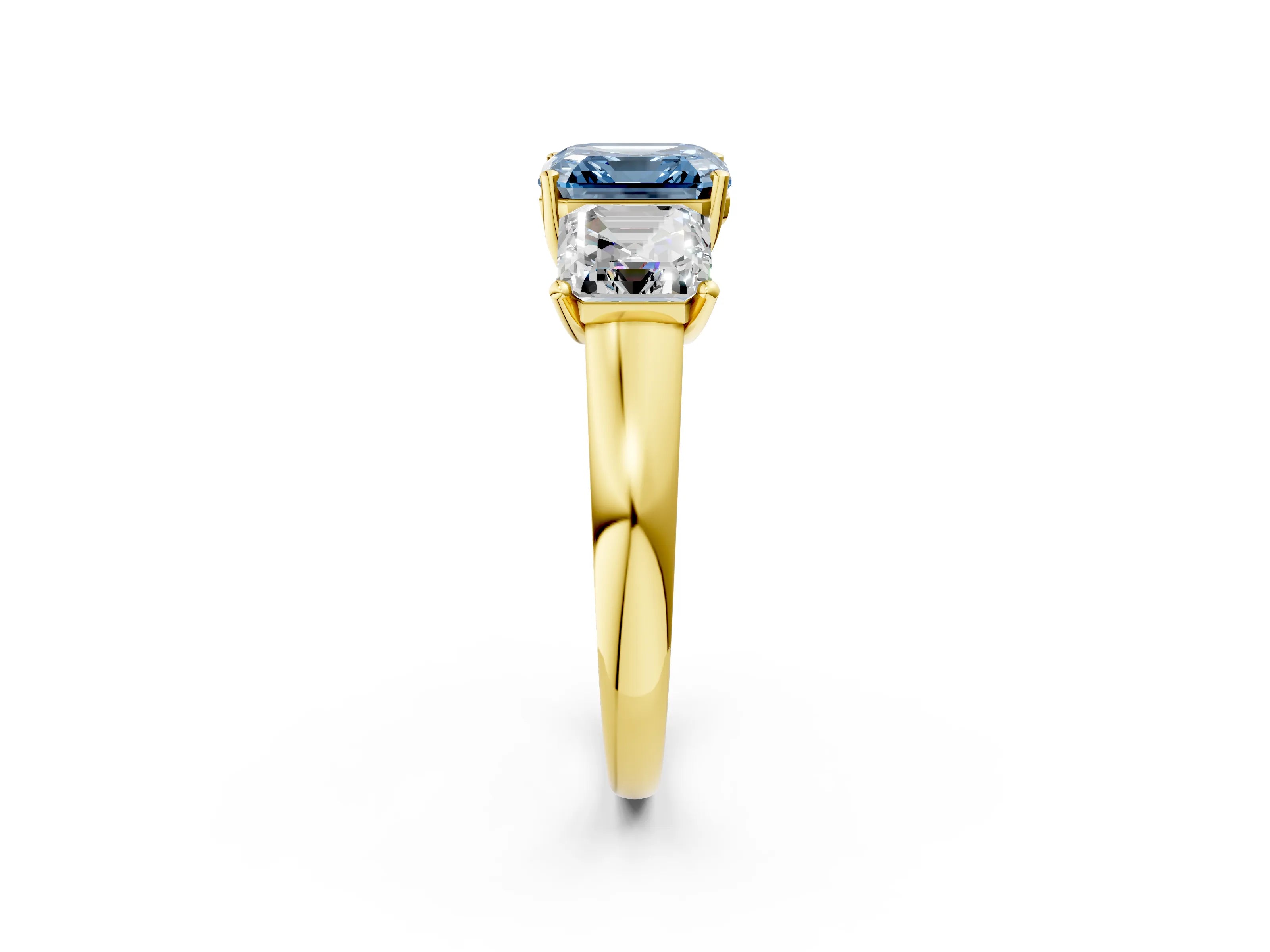 Yellow gold Three-Stone Fancy Blue Asscher Cut Cut Solitaire Ring with Classic Prong Setting_2