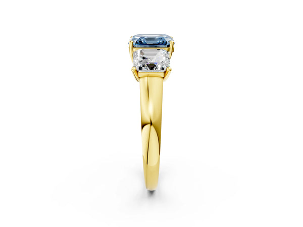 Yellow gold Three-Stone Fancy Blue Asscher Cut Cut Solitaire Ring with Classic Prong Setting