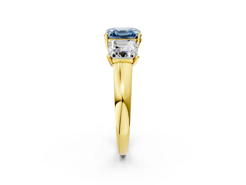 Yellow gold Three-Stone Fancy Blue Asscher Cut Cut Solitaire Ring with Classic Prong Setting_2