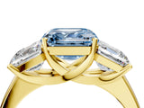 Yellow gold Three-Stone Fancy Blue Asscher Cut Cut Solitaire Ring with Classic Prong Setting_4