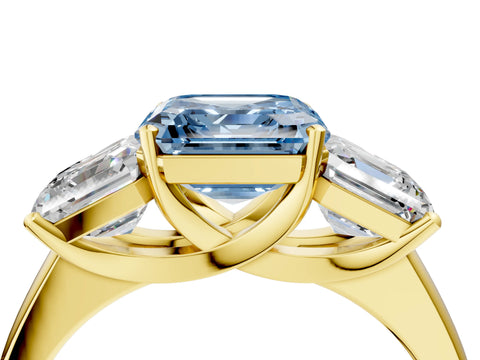 Yellow gold Three-Stone Fancy Blue Asscher Cut Cut Solitaire Ring with Classic Prong Setting_4