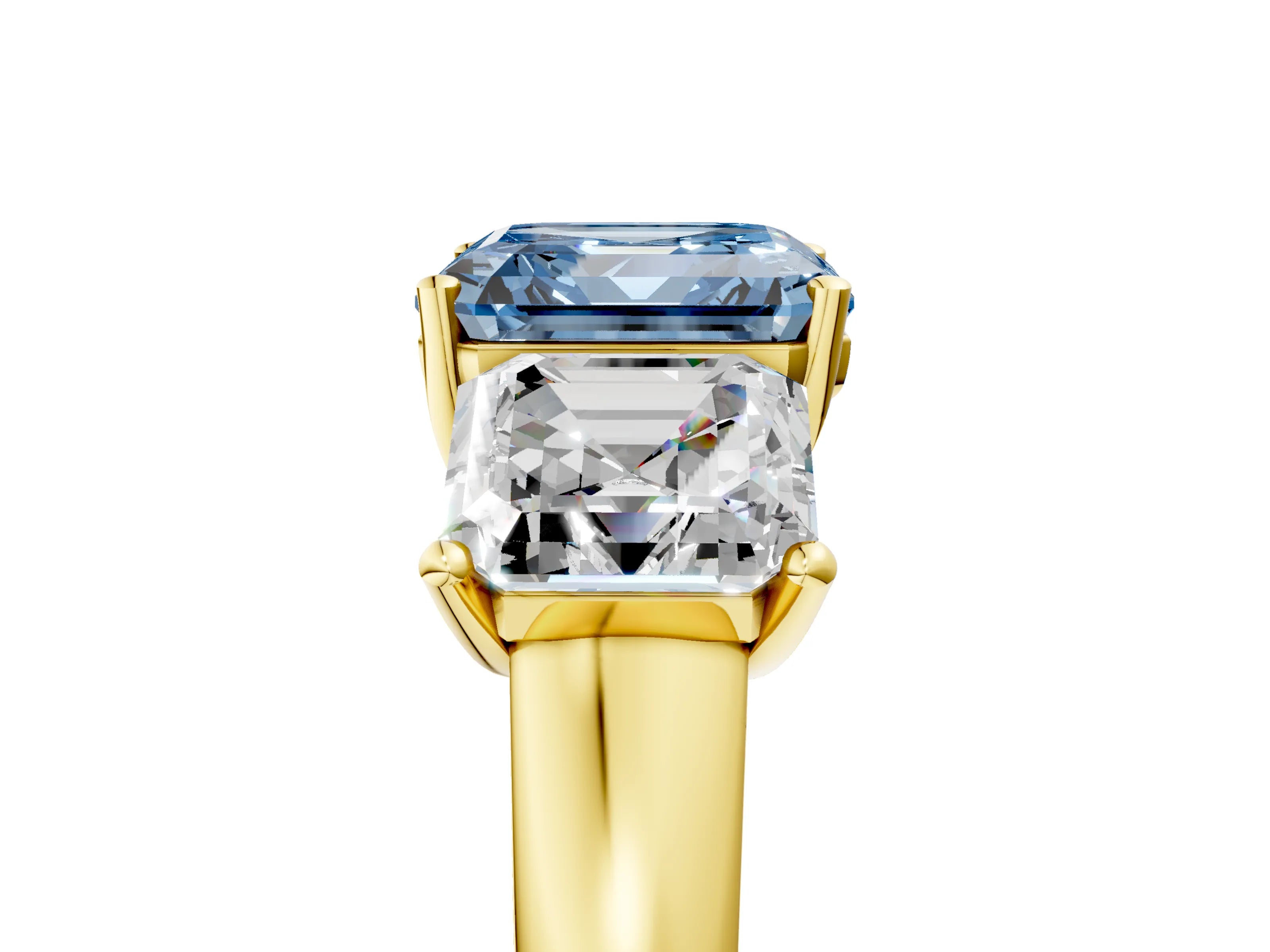 Yellow gold Three-Stone Fancy Blue Asscher Cut Cut Solitaire Ring with Classic Prong Setting_5