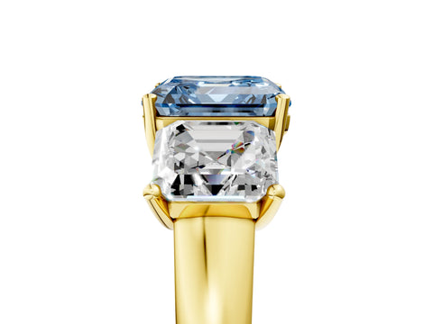 Yellow gold Three-Stone Fancy Blue Asscher Cut Cut Solitaire Ring with Classic Prong Setting_5
