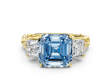 Yellow gold Three-Stone Fancy Blue Asscher Cut Diamond Braided Band Ring with Four-Prong Setting_51